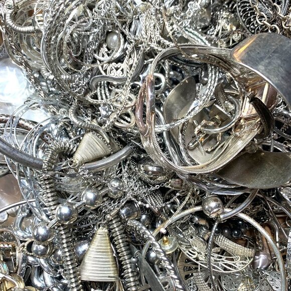 1 lb Bulk Silver & Silver-Tone Jewelry Lot Mixed Styles Untested Wearable Items - Picture 1 of 8